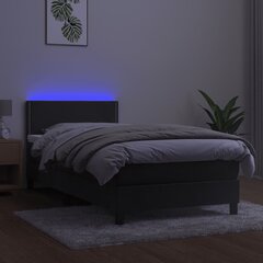 vidaXL atsperu gulta ar matraci, LED, tumši pelēks samts, 90x190 cm cena un informācija | Gultas | 220.lv