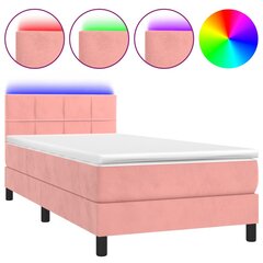 vidaXL atsperu gulta ar matraci, LED, rozā samts, 90x190 cm cena un informācija | Gultas | 220.lv