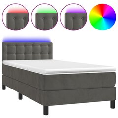 vidaXL atsperu gulta ar matraci, LED, tumši pelēks samts, 90x190 cm cena un informācija | Gultas | 220.lv