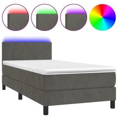 vidaXL atsperu gulta ar matraci, LED, tumši pelēks samts, 90x190 cm cena un informācija | Gultas | 220.lv