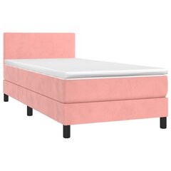 vidaXL atsperu gulta ar matraci, LED, rozā samts, 90x190 cm цена и информация | Кровати | 220.lv