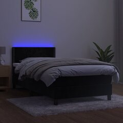 vidaXL atsperu gulta ar matraci, LED, melns samts, 90x200 cm cena un informācija | Gultas | 220.lv