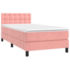 vidaXL atsperu gulta ar matraci, rozā samts, 90x190 cm cena un informācija | Gultas | 220.lv