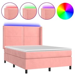 vidaXL atsperu gulta ar matraci, LED, rozā samts, 140x190 cm cena un informācija | Gultas | 220.lv
