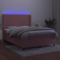 vidaXL atsperu gulta ar matraci, LED, rozā samts, 140x190 cm цена и информация | Кровати | 220.lv