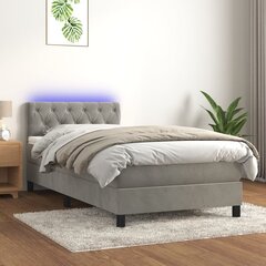 vidaXL atsperu gulta ar matraci, LED, gaiši pelēks samts, 80x200 cm cena un informācija | Gultas | 220.lv