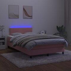 vidaXL atsperu gulta ar matraci, LED, rozā samts, 120x200 cm цена и информация | Кровати | 220.lv
