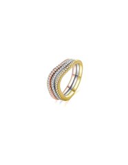 Elegants trīskrāsu sudraba gredzenu komplekts ar cirkoniem R00020 cena un informācija | Rotaslietu komplekti | 220.lv