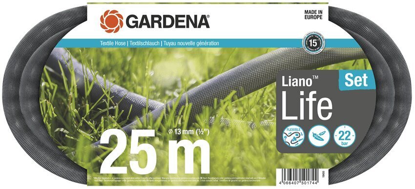 Tekstila šļūteņu komplekts Gardena Liano™ Life, 25m cena un informācija | Laistīšanas sistēmas | 220.lv