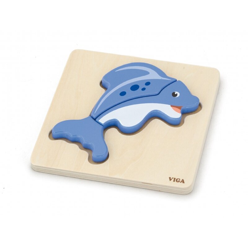 Koka mini puzle - Delfīns cena un informācija | Rotaļlietas zīdaiņiem | 220.lv