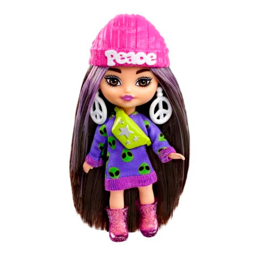 Mini lelle Barbie Extra violetā kleitā cena un informācija | Rotaļlietas meitenēm | 220.lv