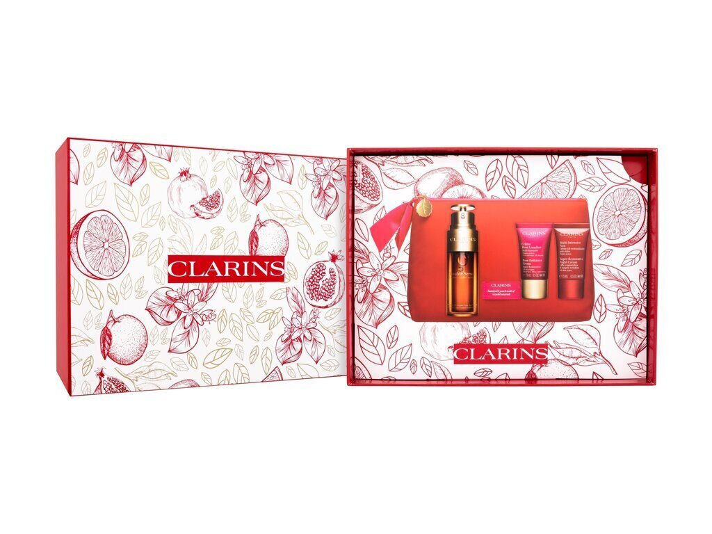 Komplekts Clarins: serums, 50 ml + dienas krēms, 15 ml + nakts krēms, 15 ml + kosmētikas somiņa цена и информация | Serumi sejai, eļļas | 220.lv