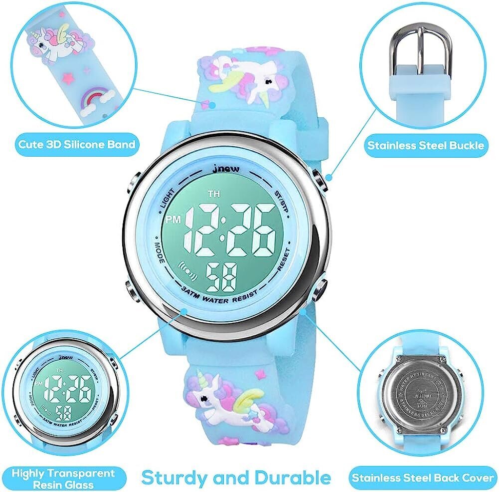 BigMeda bērnu rokas pulksteņa 3D karikatūras ūdensnecaurlaidīgs 7 krāsas gaiši mazuļu plaukstas digitālais pulkstenis ar trauksmes hronometru 3-10 gadu jaunām meitenēm maza bērna (Blueeinhorn) B08KDSF623 cena un informācija | Bērnu aksesuāri | 220.lv