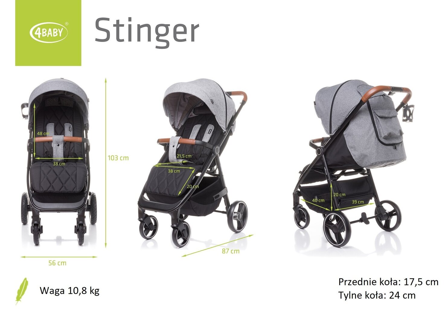 Ratiņi 4Baby Stinger Air, Grey cena un informācija | Bērnu rati | 220.lv