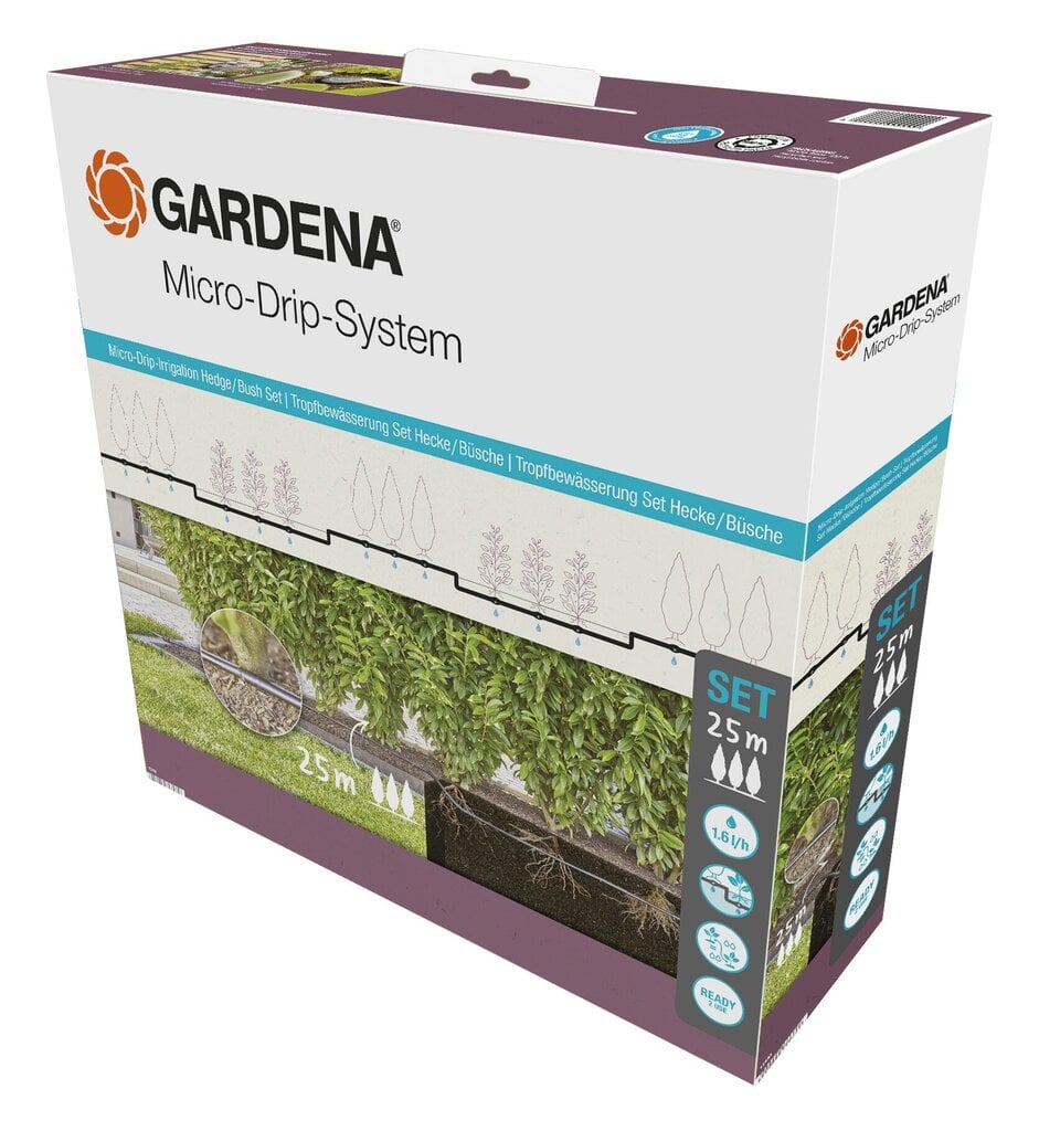 Pilienveida laistīšanas sistēma krūmiem/dzīvžogiem Gardena Micro-Drip-Irrigation, 25 m cena un informācija | Laistīšanas sistēmas | 220.lv