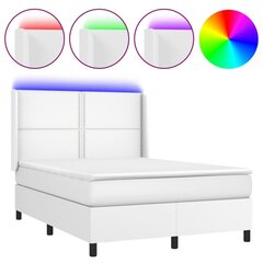 vidaXL atsperu gulta ar matraci, LED, balta, 140x200 cm, mākslīgā āda цена и информация | Кровати | 220.lv
