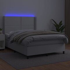 vidaXL atsperu gulta ar matraci, LED, balta, 140x200 cm, mākslīgā āda cena un informācija | Gultas | 220.lv