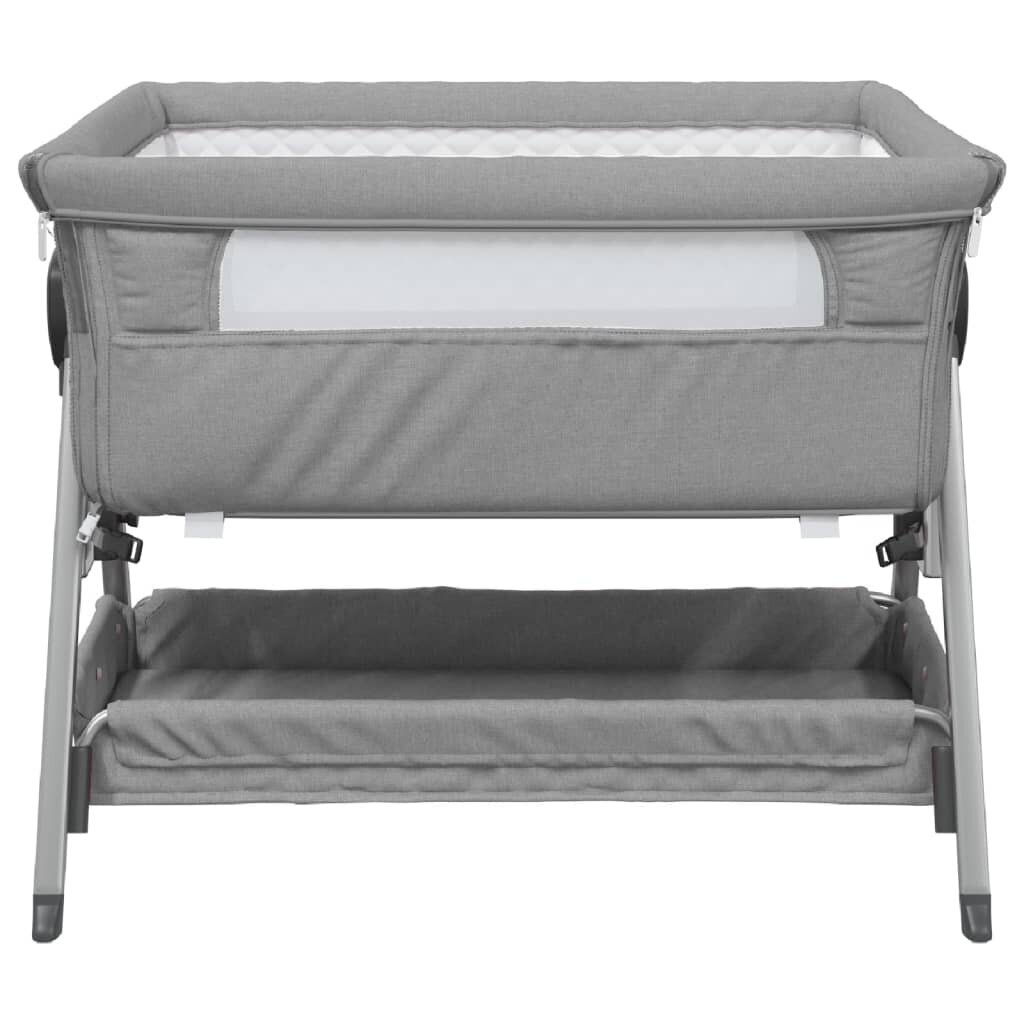 vidaXL bērnu gultiņa ar matraci, gaiši pelēks lina audums cena un informācija | Zīdaiņu gultas | 220.lv