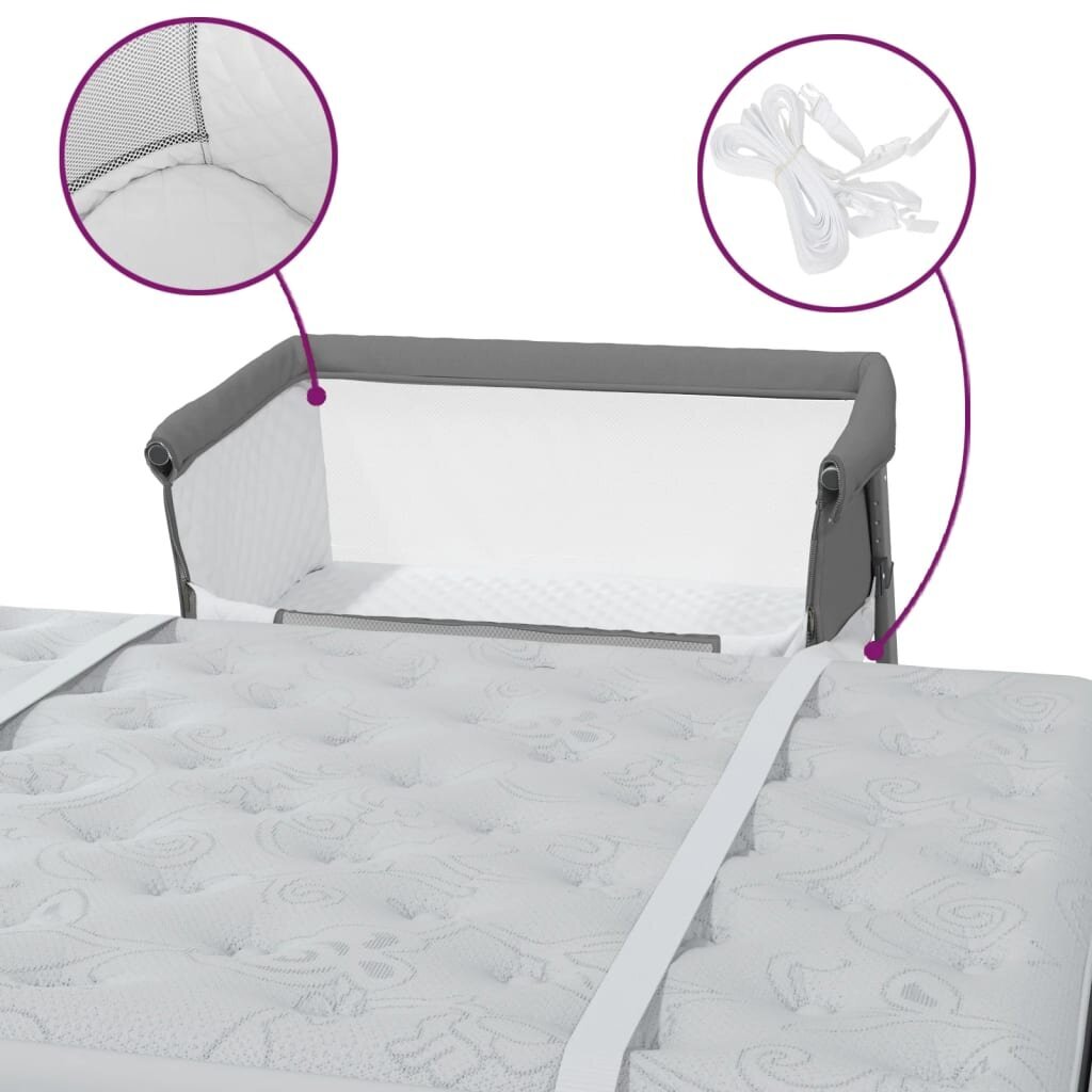 vidaXL bērnu gultiņa ar matraci, tumši pelēks lina audums cena un informācija | Zīdaiņu gultas | 220.lv