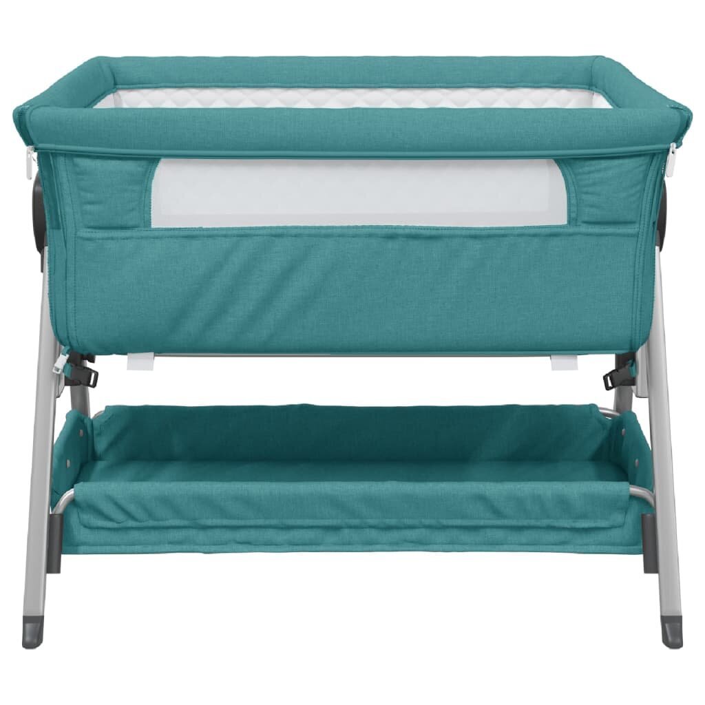 vidaXL bērnu gultiņa ar matraci, zaļš lina audums cena un informācija | Zīdaiņu gultas | 220.lv