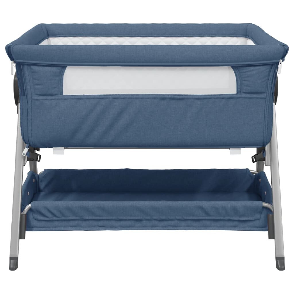 vidaXL bērnu gultiņa ar matraci, zils lina audums cena un informācija | Zīdaiņu gultas | 220.lv