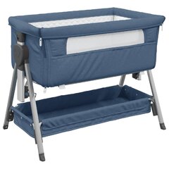 vidaXL bērnu gultiņa ar matraci, zils lina audums цена и информация | Детские кроватки | 220.lv