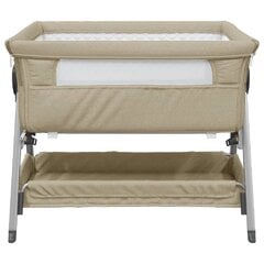 vidaXL bērnu gultiņa ar matraci, pelēkbrūns lina audums цена и информация | Детские кроватки | 220.lv