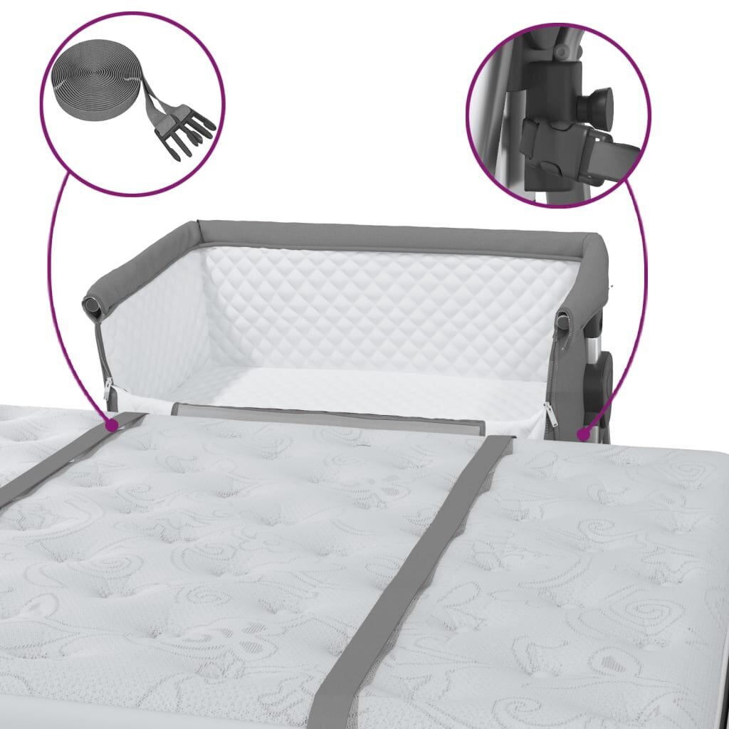 vidaXL bērnu gultiņa ar matraci, tumši pelēks lina audums цена и информация | Zīdaiņu gultas | 220.lv