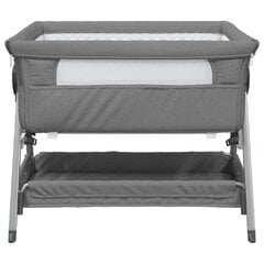 vidaXL bērnu gultiņa ar matraci, tumši pelēks lina audums cena un informācija | Zīdaiņu gultas | 220.lv