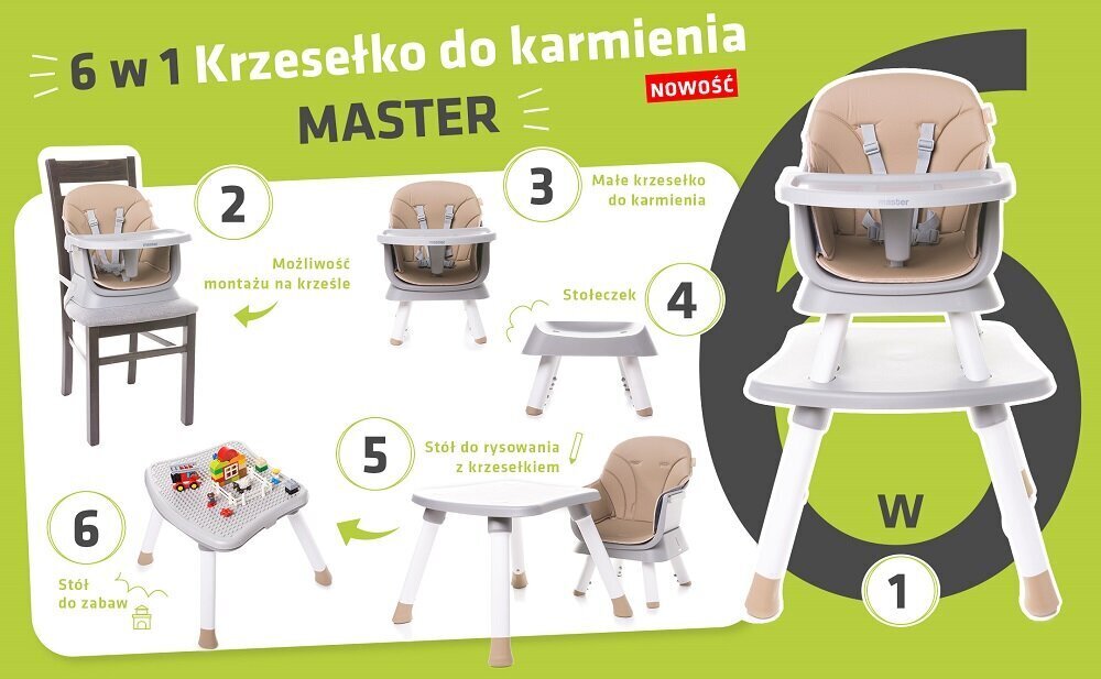 Krēsls 4Baby Master 6in1, pelēks cena un informācija | Barošanas krēsli | 220.lv