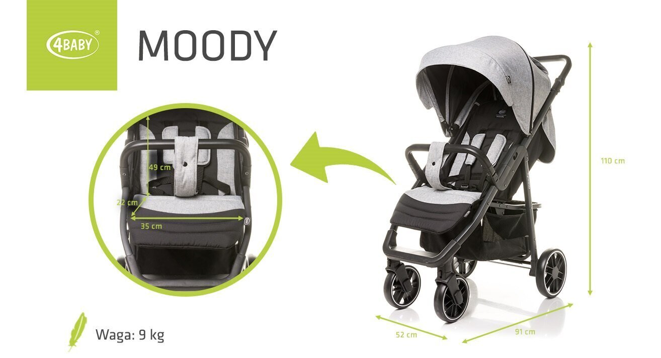 Ratiņi 4Baby Moody XXII, Light Grey cena un informācija | Bērnu rati | 220.lv