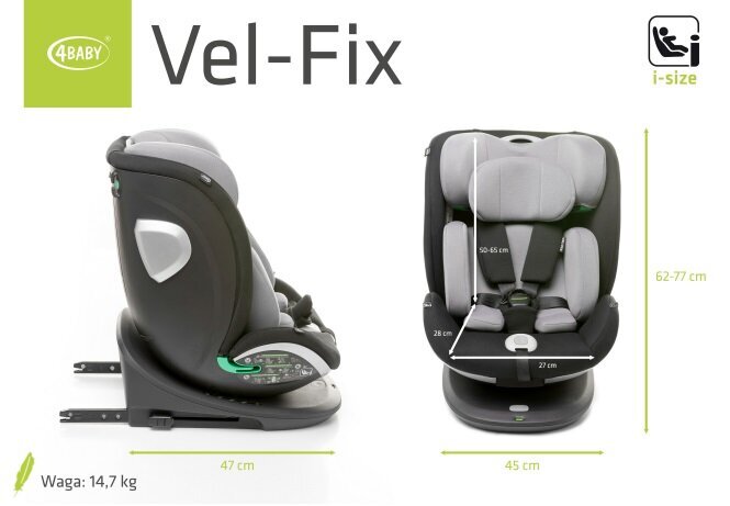 Mašīnas sēdeklis 4Baby Vel-Fix, 0-36 kg, graphite цена и информация | Autokrēsliņi | 220.lv