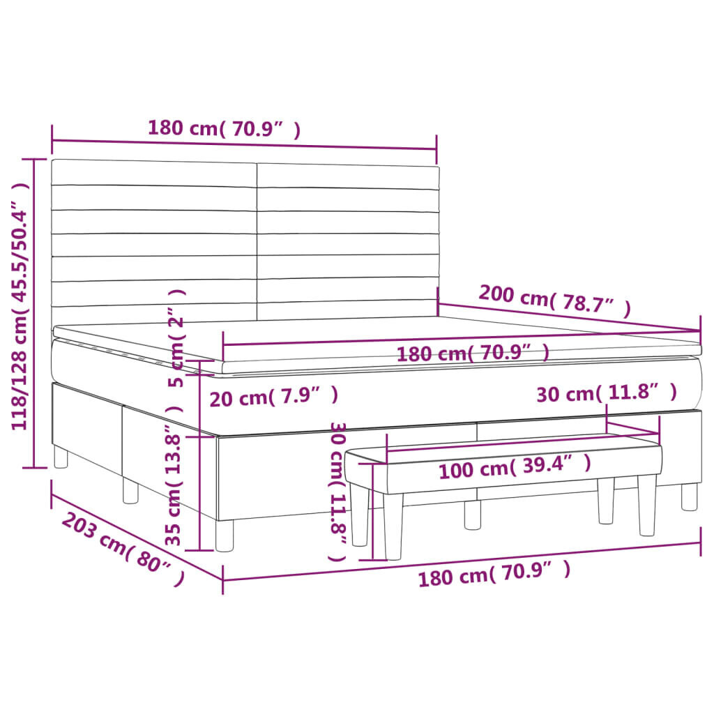 vidaXL atsperu gulta ar matraci, melns, 180x200 cm, audums cena un informācija | Gultas | 220.lv