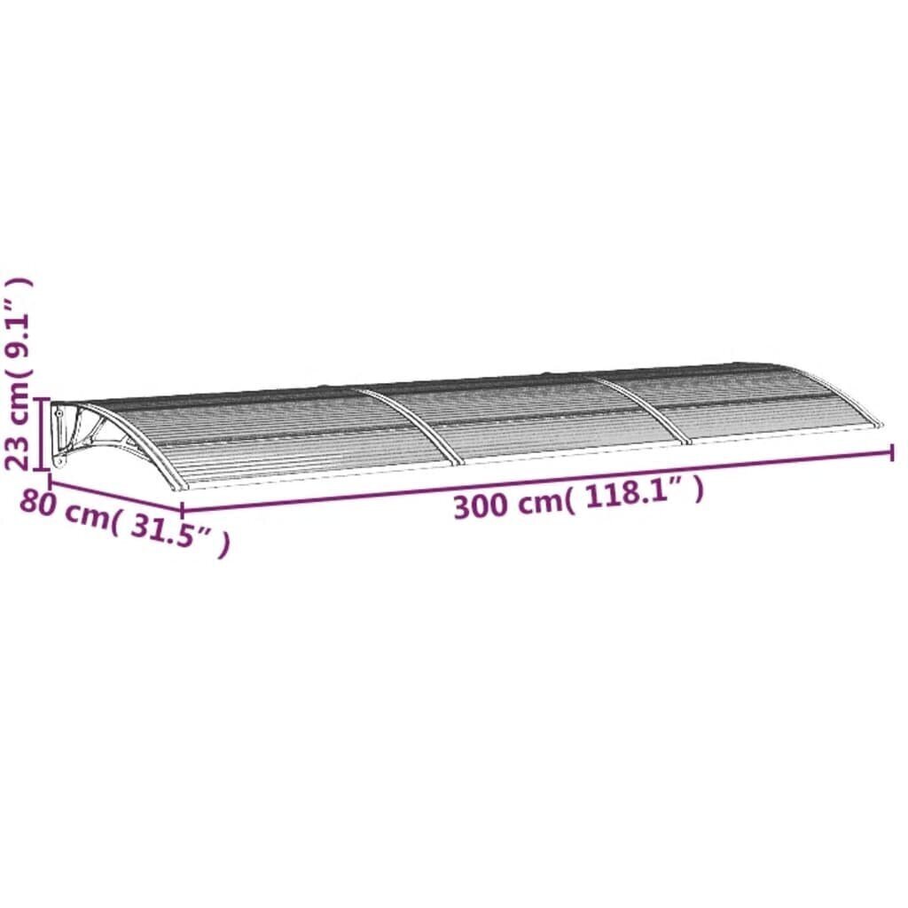 vidaXL durvju nojume, melna, 300x80 cm, polikarbonāts cena un informācija | Durvju jumtiņi | 220.lv