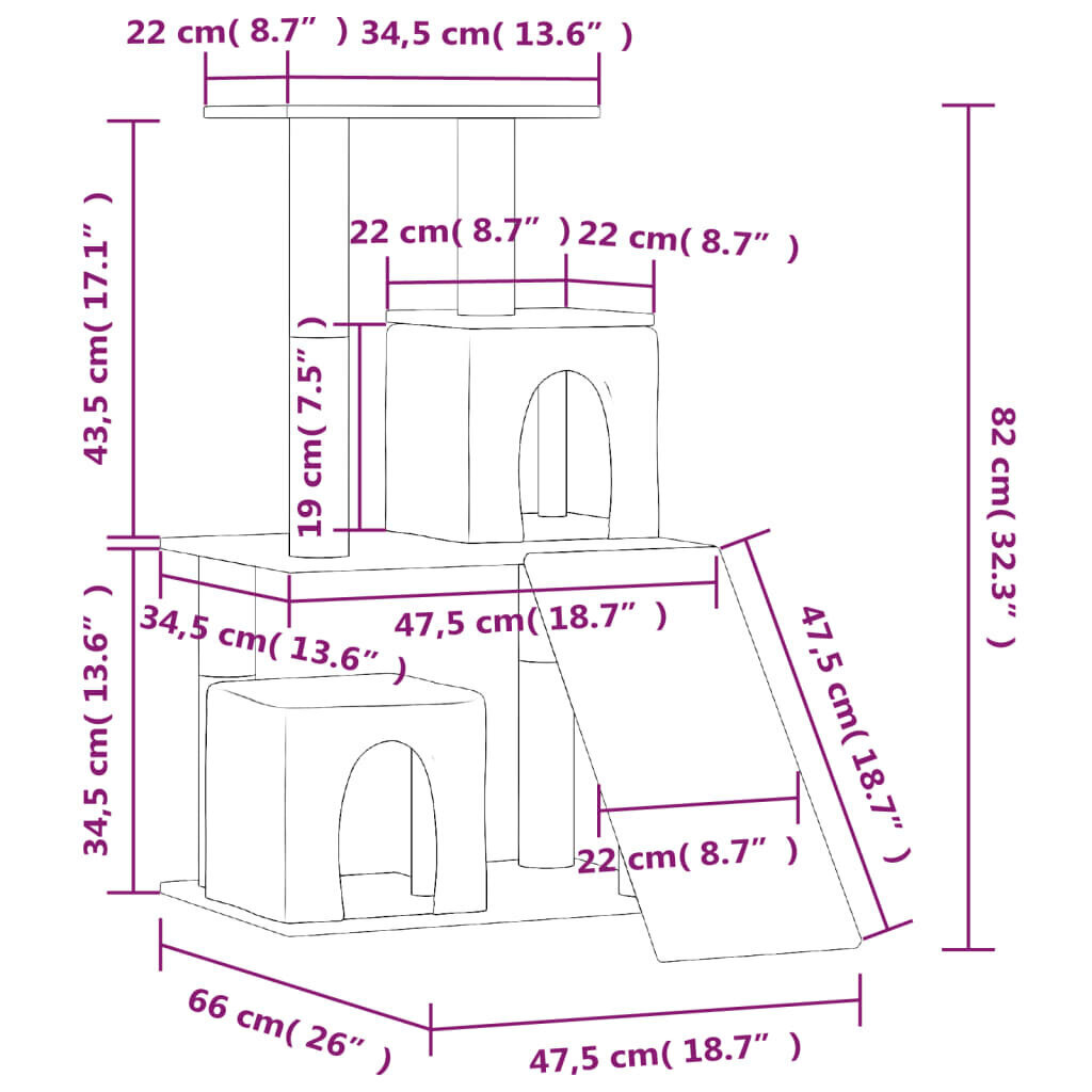 vidaXL kaķu māja ar sizala stabiem nagu asināšanai, 82 cm, krēmkrāsas cena un informācija | Kaķu mājas, nagu asināmie | 220.lv