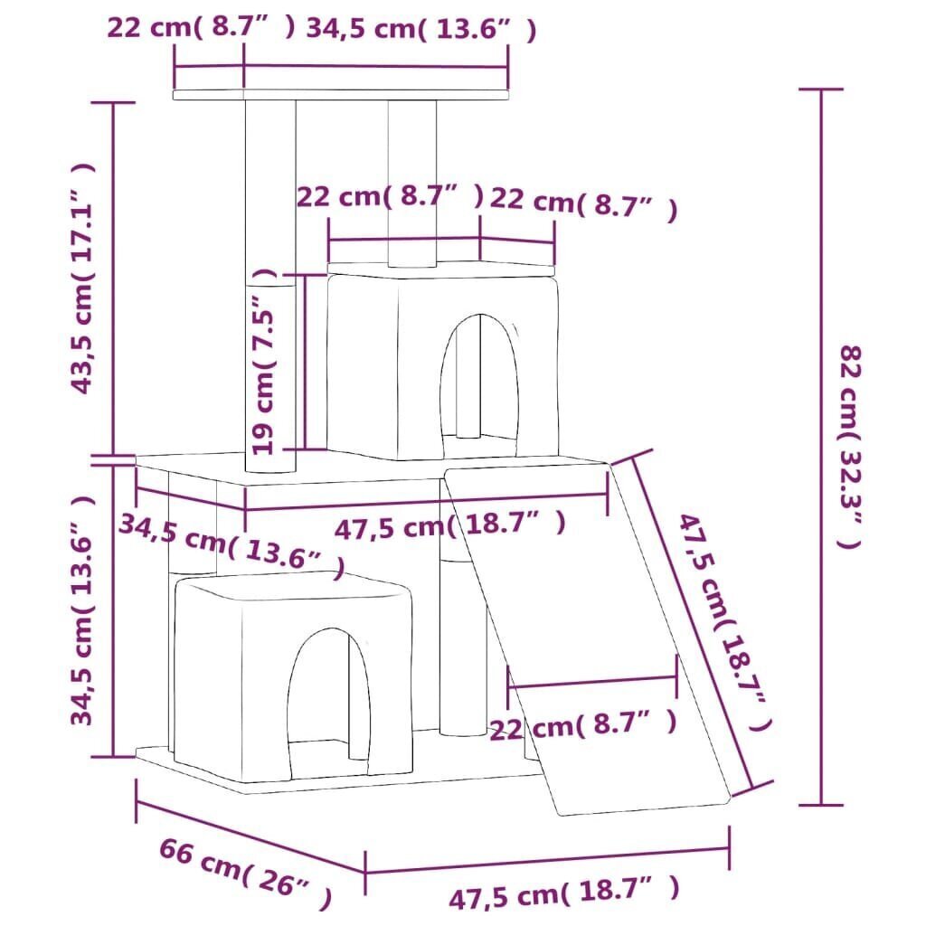 vidaXL kaķu māja ar sizala stabiem nagu asināšanai, 82 cm, pelēka цена и информация | Kaķu mājas, nagu asināmie | 220.lv