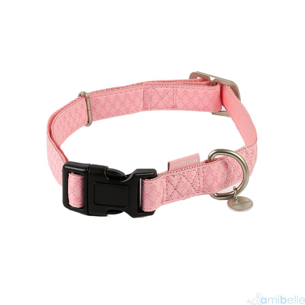 Amibelle ādas kakla siksna, 25, rozā cena un informācija | Apkakles, siksnas suņiem | 220.lv