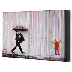 Sienas apdruka Kanvas Banksy Graffiti Rainbow Rain interjera dekors - 120 x 78 cm cena un informācija | Gleznas | 220.lv