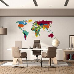 Vinila sienas uzlīme, krāsaina pasaules karte, interjers — 200 x 111 cm cena un informācija | Dekoratīvās uzlīmes | 220.lv