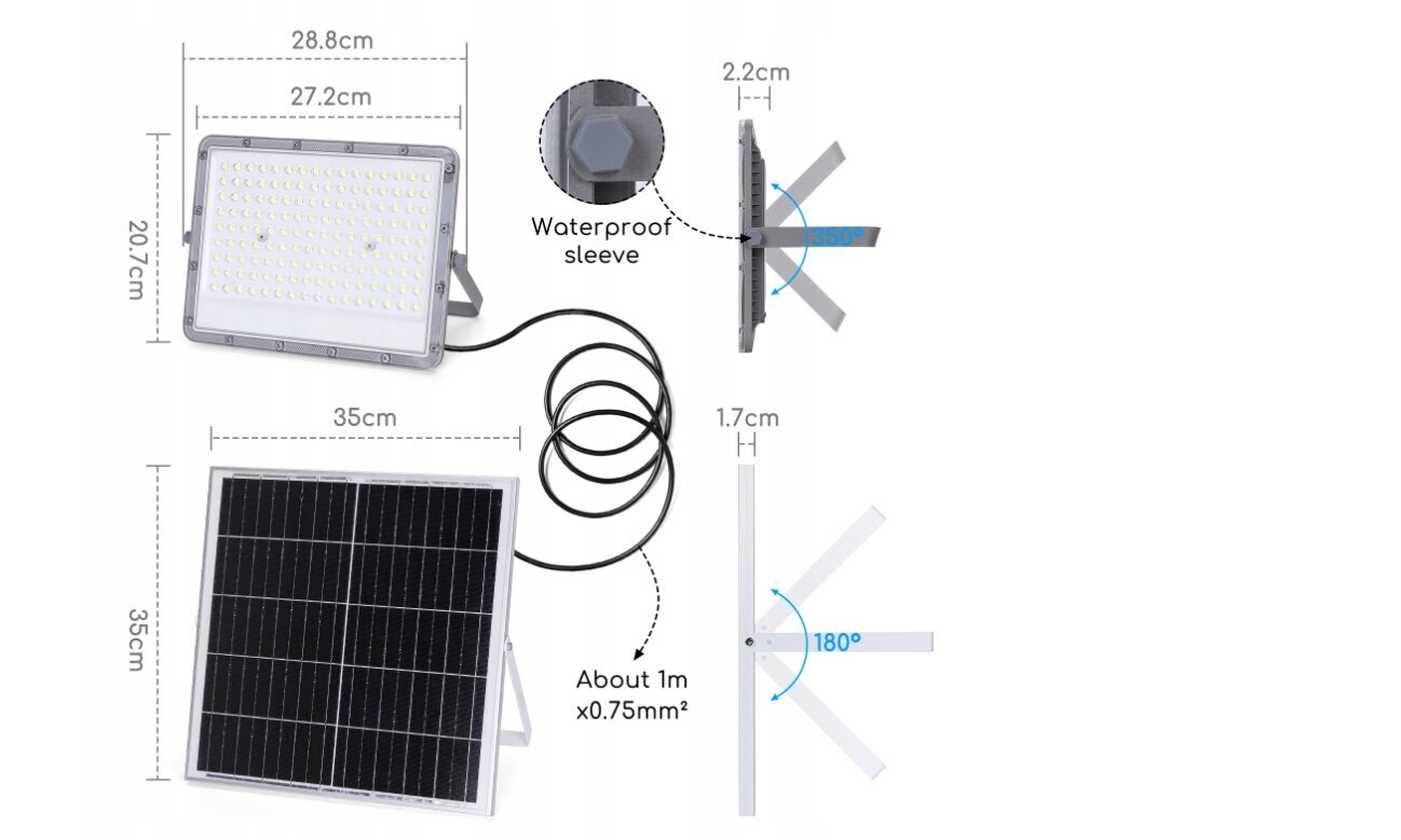 Āra lampa ar saules bateriju, 2000 lm 200 W цена и информация | Āra apgaismojums | 220.lv