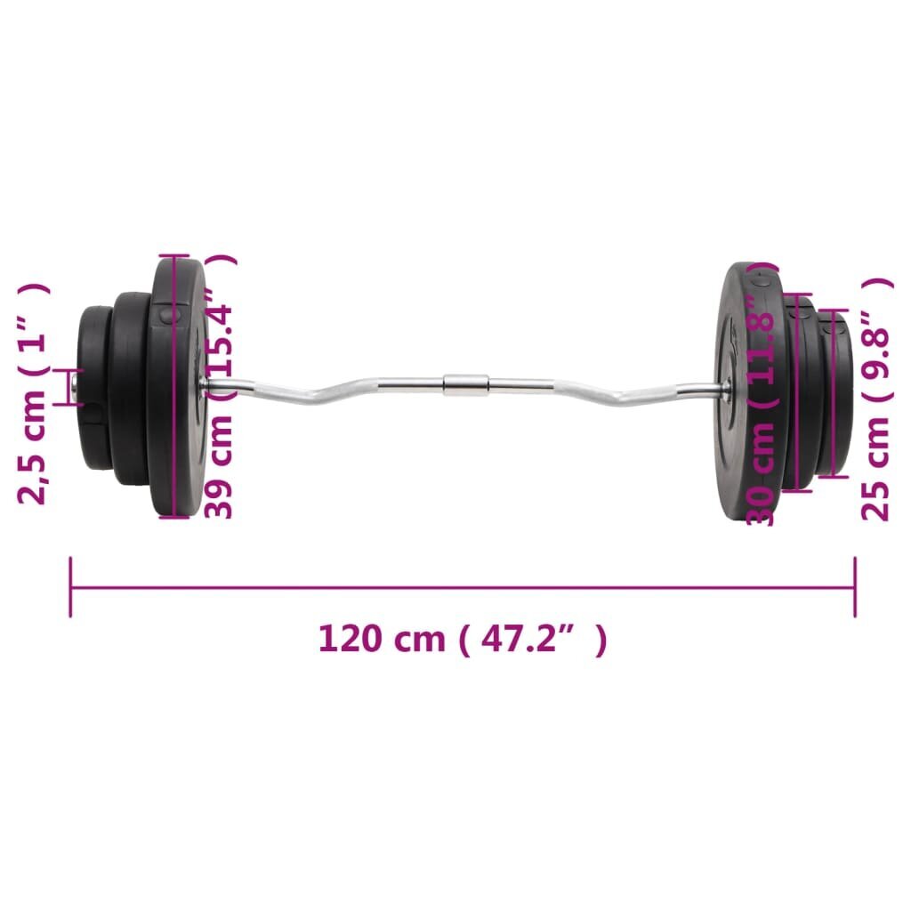 Izliekts stienis ar atsvariem, 60kg цена и информация | Svari, hanteles, stieņi | 220.lv