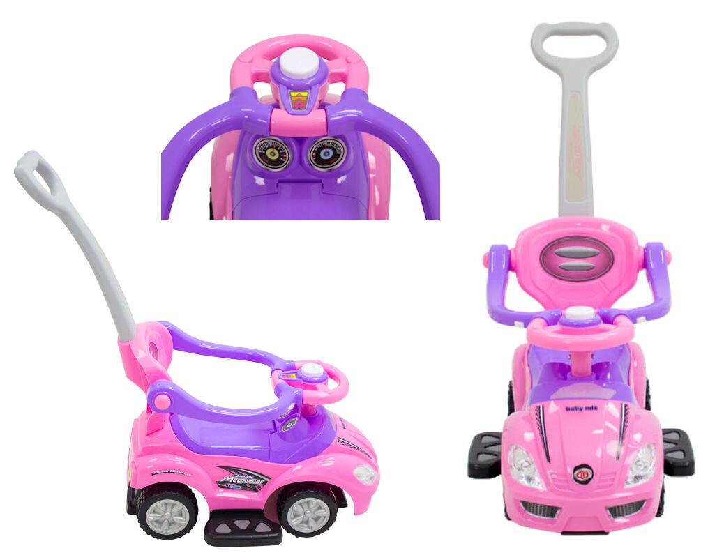 Bērnu staigulis-stumjamā rotaļlieta Mega Car Delux 381 trīs vienā, rozā cena un informācija | Rotaļlietas zīdaiņiem | 220.lv
