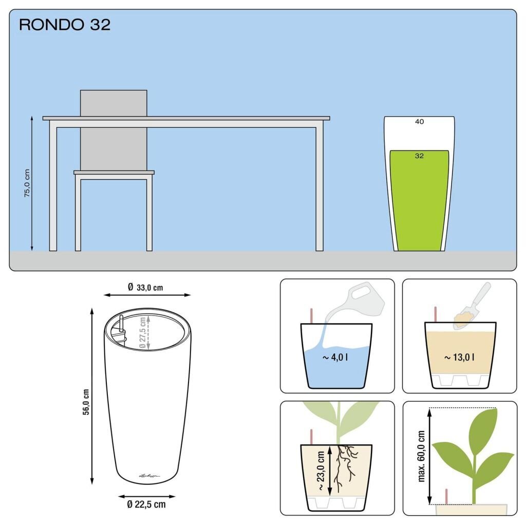 Puķu pods Lechuza Rondo 32,5 x 56,5 cm cena un informācija | Puķu podi | 220.lv