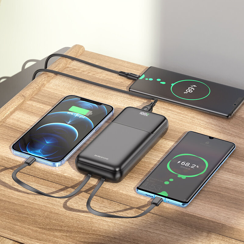 Borofone Power Bank 20000mAh BJ22A - USB - PD QC 3.0 22,5W ar C tipa un Lightning kabeļiem melns cena un informācija | Lādētāji-akumulatori (Power bank) | 220.lv