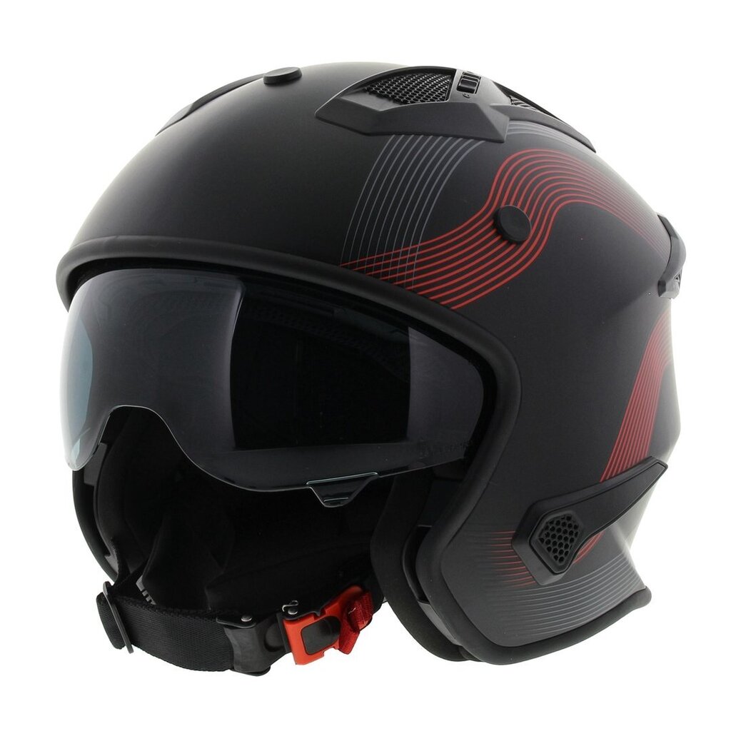 Moto ķivere BRUZANO ar noņemamu žokli, melna ar sarkanu cena un informācija | Moto ķiveres | 220.lv