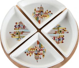 Uzkodu komplekts DKD Home Decor Dabisks Sarkans Daudzkrāsains Keramika Cottage Mājas (21,5 x 21,5 x 1 cm) cena un informācija | Trauki, šķīvji, pusdienu servīzes | 220.lv