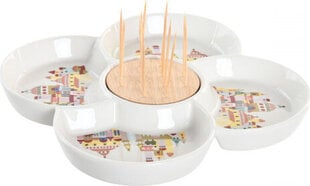 Uzkodu komplekts DKD Home Decor Dabisks Sarkans Daudzkrāsains Keramika Cottage Mājas (22 x 22 x 7 cm) цена и информация | Посуда, тарелки, обеденные сервизы | 220.lv