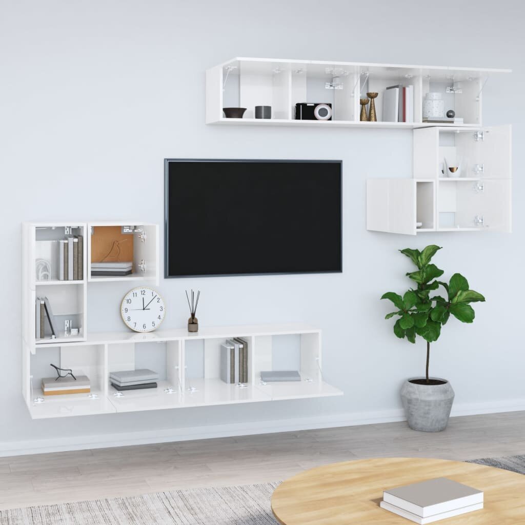 vidaXL sienas TV skapītis, spīdīgi balts, inženierijas koks cena un informācija | TV galdiņi | 220.lv