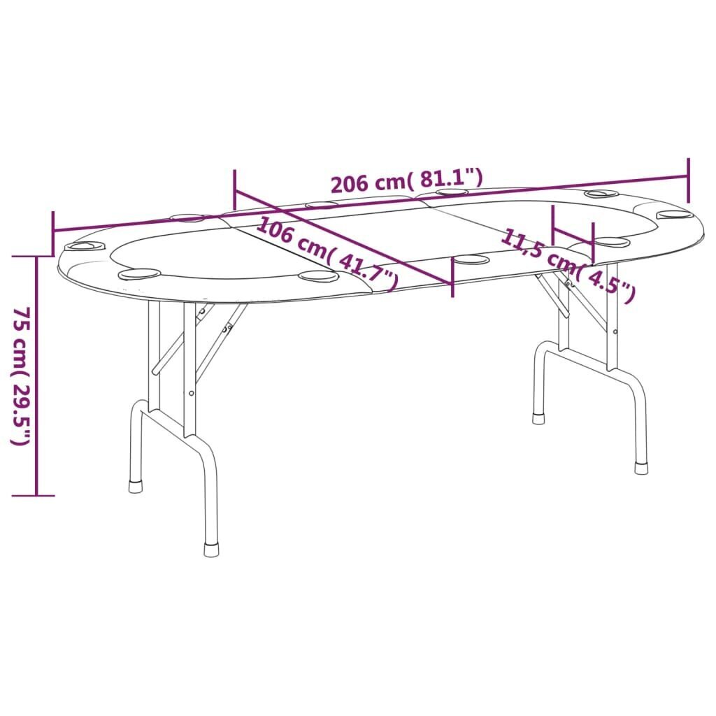 vidaXL pokera galds 10 personām, saliekams, zaļš, 206x106x75 cm cena un informācija | Azartspēles, pokers | 220.lv