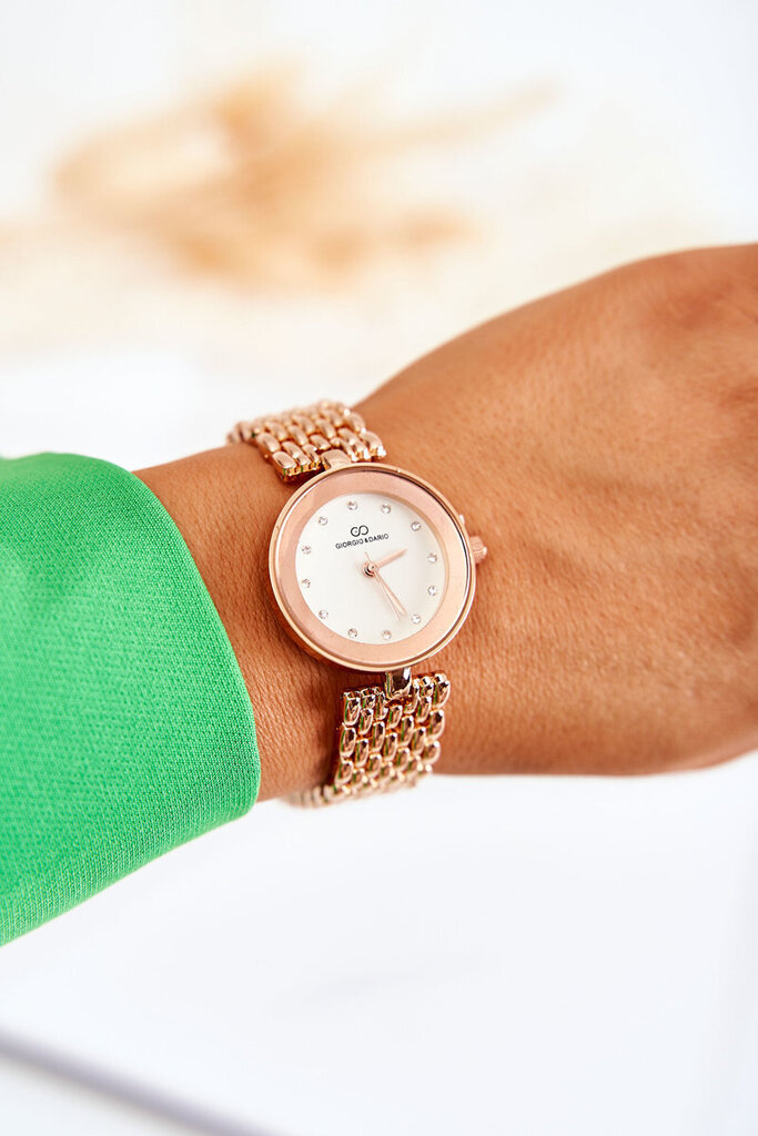 Giorgio & Dario sieviešu pulkstenis ar kubiskā cirkonija oksiju uz rozā zelta ciparnīcas cena un informācija | Sieviešu pulksteņi | 220.lv